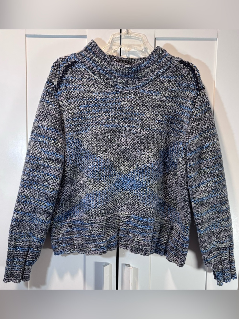 Free People Marled Chunky Knit Cowl Neck Pullover Sweater Blue Gray Womens M